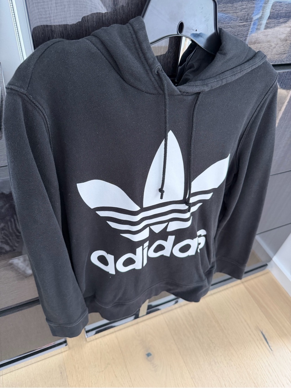 adidas Black Hoodie with White Trefoil Logo